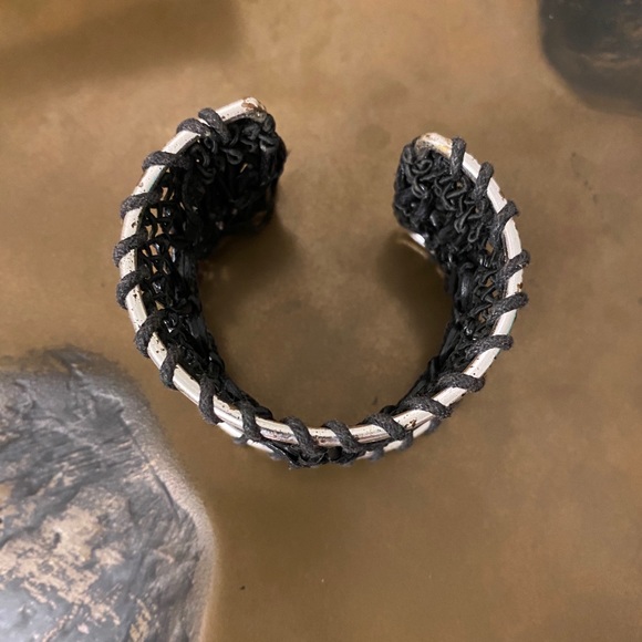 Braided Black Leather Cuff Bracelet BOHO Macrame - Picture 4 of 5